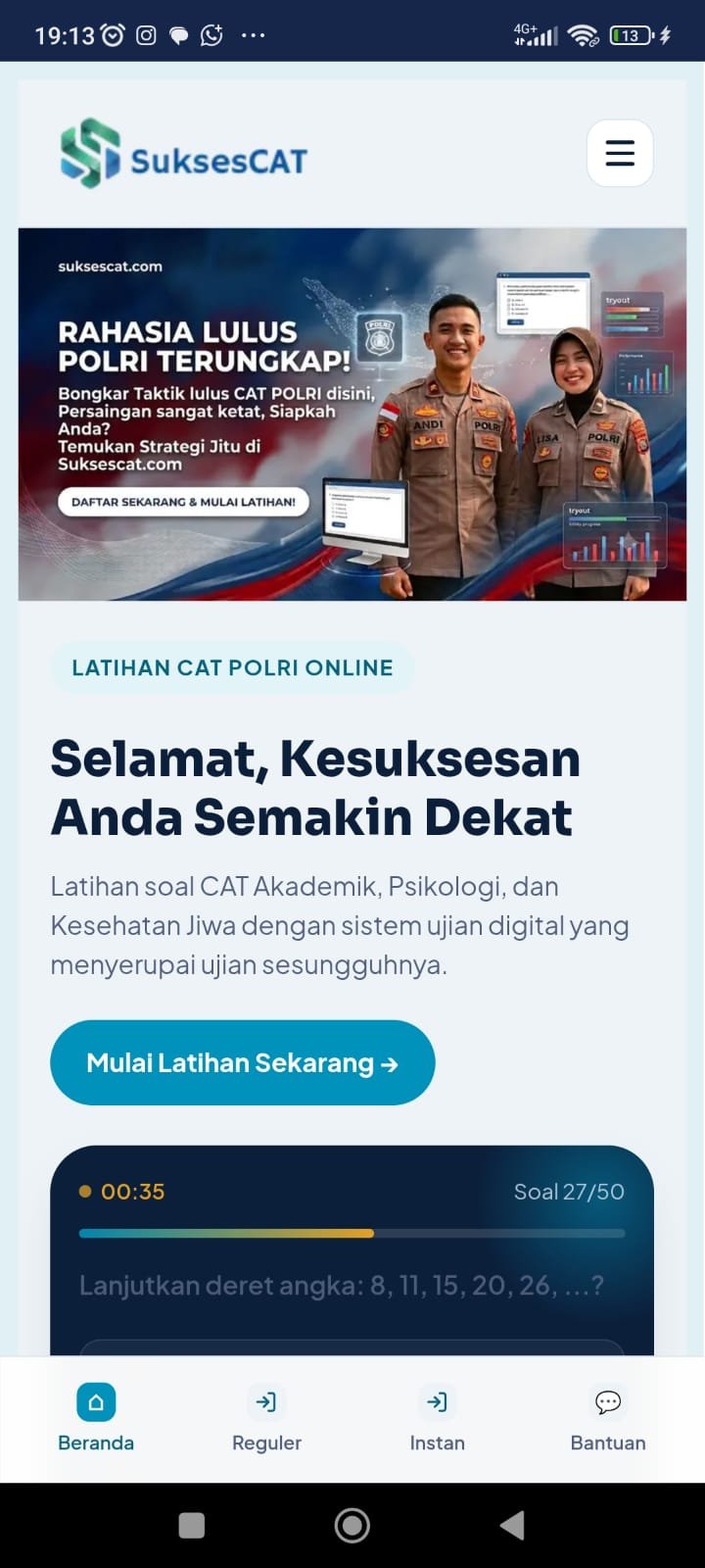 Tampilan beranda aplikasi SuksesCAT